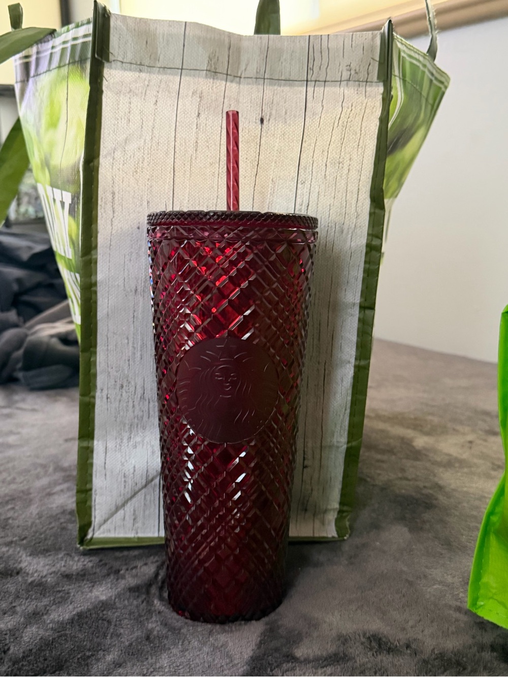 Starbucks Red Textured Diamond Tumbler with Straw